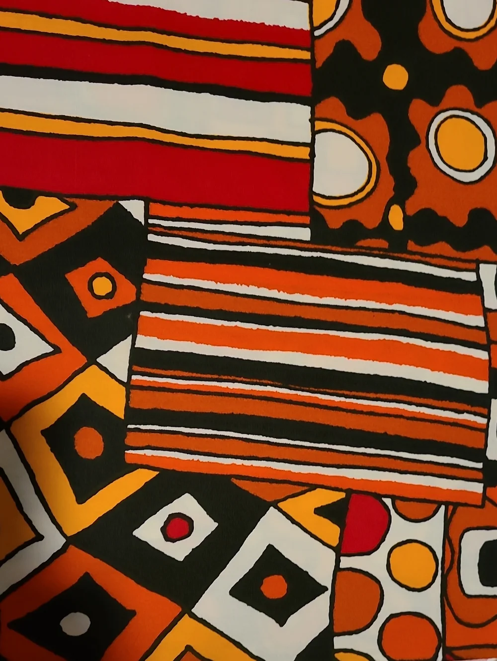 Geometric Fabric Red Brown Orange Yellow White